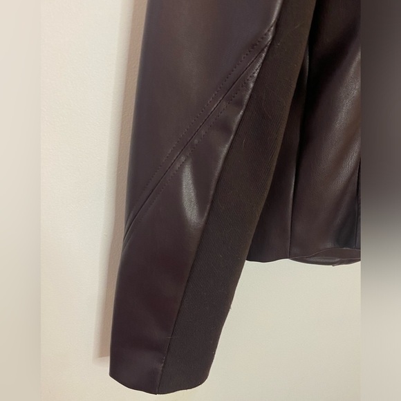 Sam Edelman Mocha Brown Faux Leather Mixed Media Moto Jacket - Picture 7 of 9